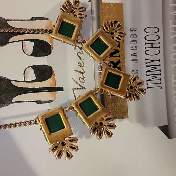 J. Crew Green & Clear Chunky Statement Gold Tone Necklace Fashion Costume GUC - Picture 14 of 16